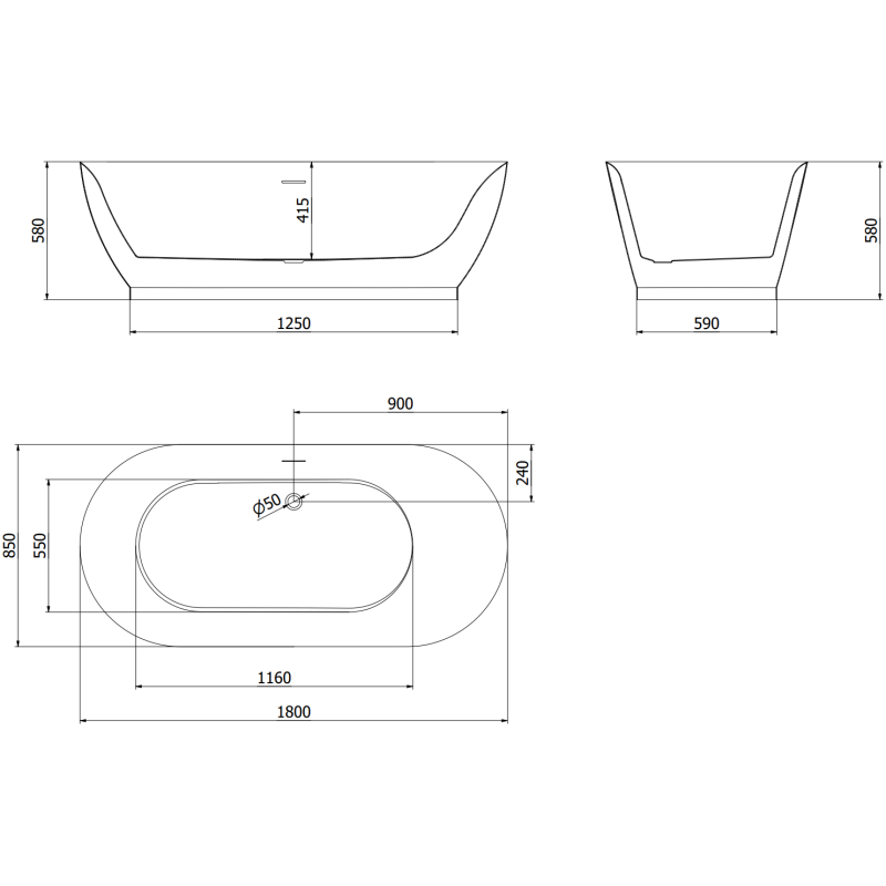 Mexen Roxy voľne stojaca vaňa 180 x 85 cm, biela/čierna, preliv zlatý kartáčovaný - 51201808575-55