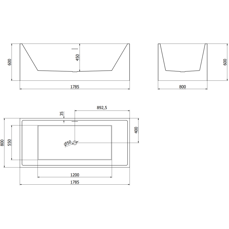 Mexen Vigo voľne stojaca vaňa 178,5 x 80 cm, biela/čierna, preliv medený kartáčovaný - 51251788075-65