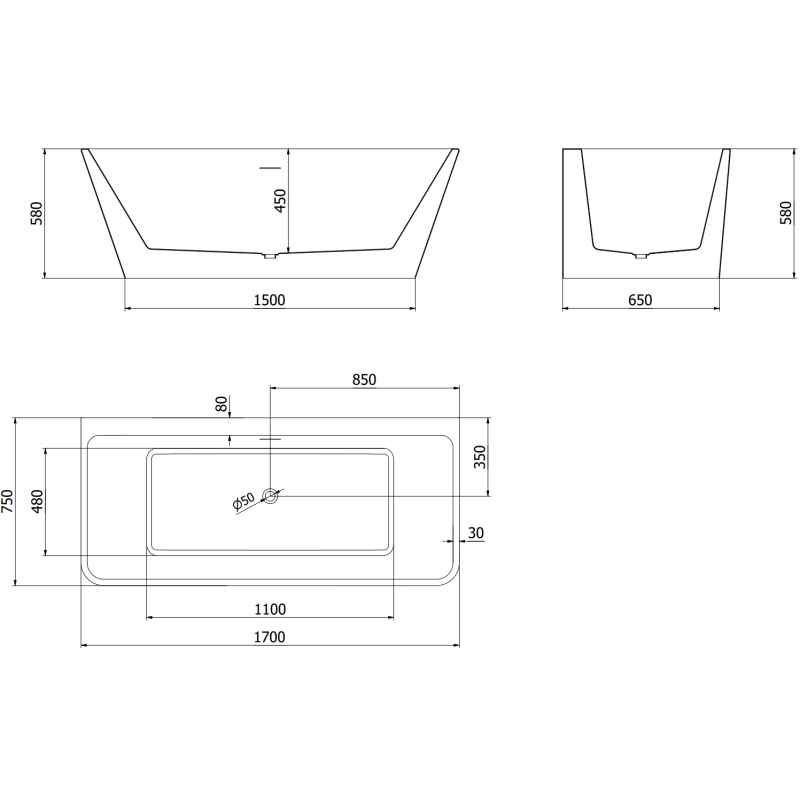 Mexen Volta voľne stojaca vaňa pri stene 170 x 75 cm, biela, preliv ružové zlato - 51131707500-60