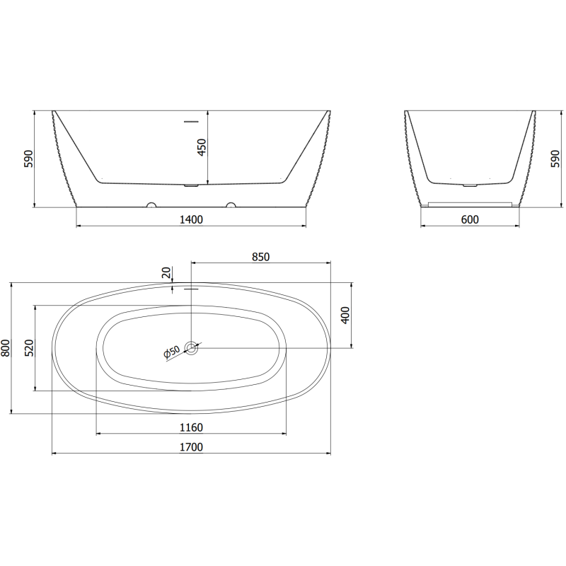 Mexen Lira voľne stojaca vaňa vzor 170 x 80 cm, biela, prepad biely - 52831708000-20