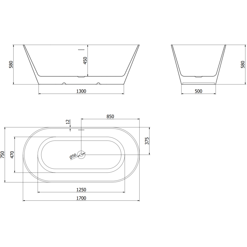 Mexen Luna Slim voľne stojaca vaňa 170 x 75 cm, biela, prepad chróm - 52041707500-01