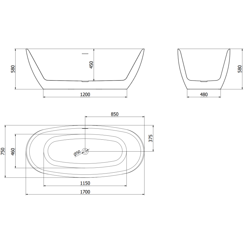 Mexen Luvo Slim voľne stojaca vaňa 170 x 75 cm, biela, biely prepad - 52801707500-20