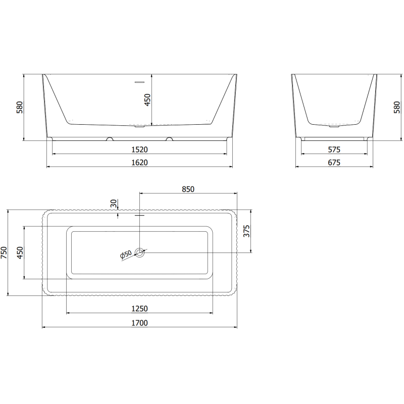 Mexen Nila voľne stojaca vaňa s ryhovaním 170 x 75 cm, biela, prepad brúsená meď - 52841708000-65