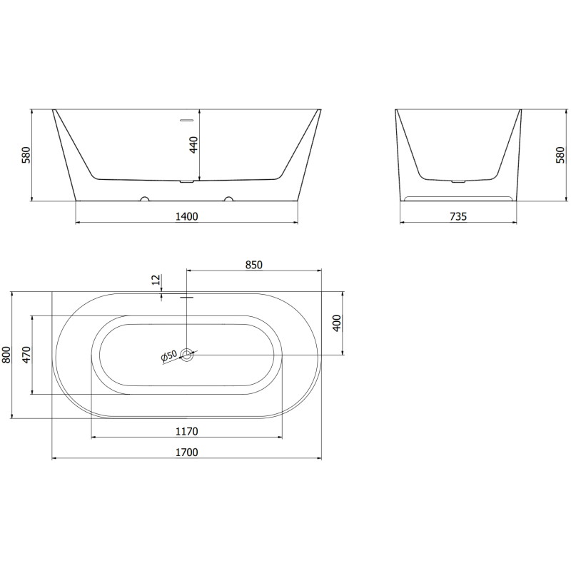 Mexen Oval Slim samostatne stojaca vaňa pri stene 170 x 80 cm, biela, prepadový chróm - 52661708000-01