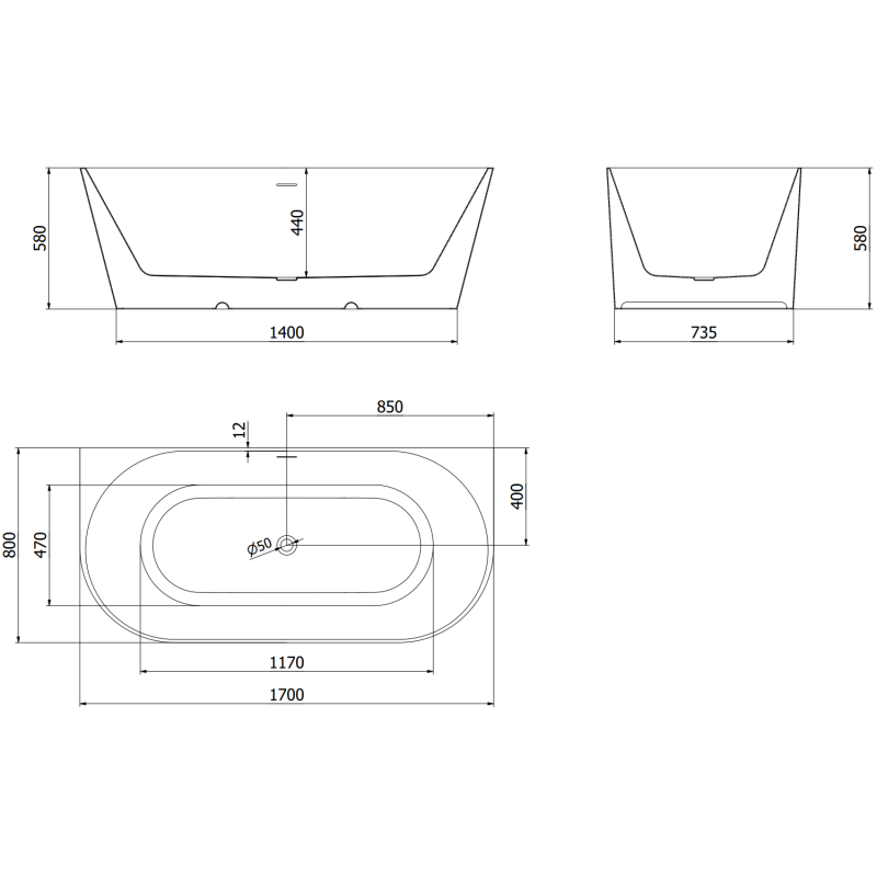 Mexen Oval Slim voľne stojaca k stene 170 x 80 cm, biela, prepad zlatý - 52661708000-50