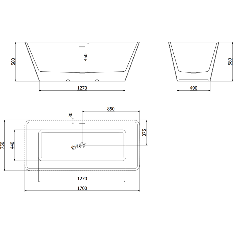 Mexen Tava voľne stojaca ryhovaná vaňa 170 x 75 cm, biela, prepad niklovaný kefovaný - 52851707500-97