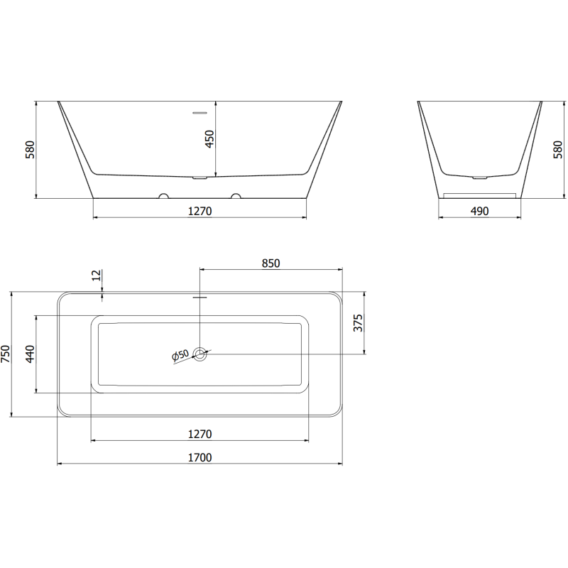 Mexen Velo Slim voľne stojaca vaňa 170 x 75 cm, biela, prepad brúsená meď - 52811707500-65