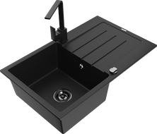 Mexen Bruno granitový drez s 1 komorou s odkvapkávačom a kuchynskou batériou Rita, čierny - 6513-77-670300-70-B