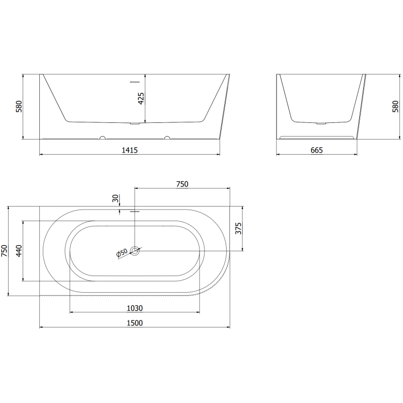 Mexen Silo voľne stojaca rohová vaňa ľavá ryhovaná 150 x 75 cm, biela, prepad biely - 52891507500L-20