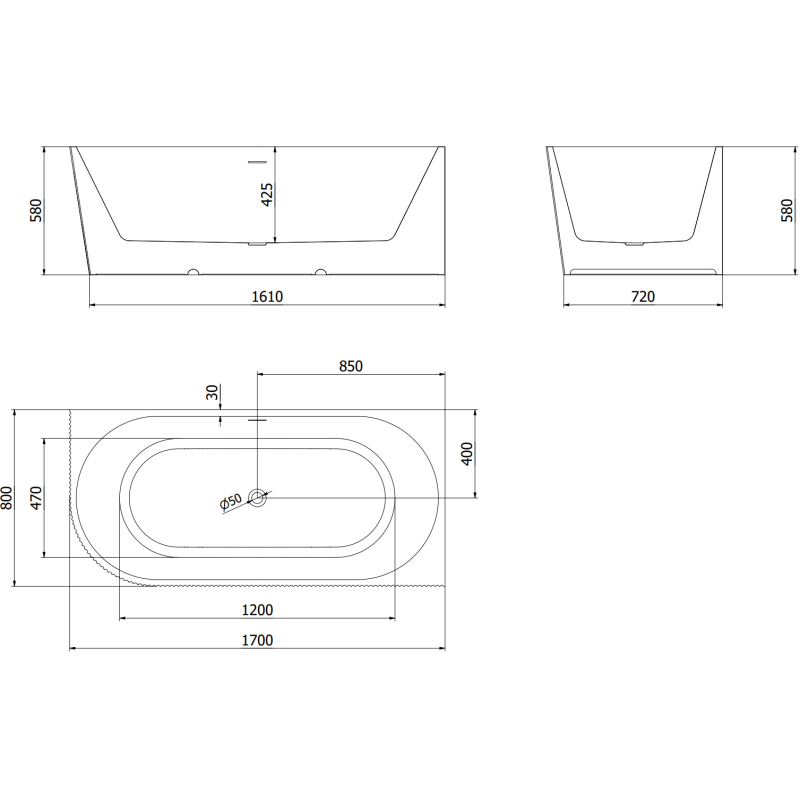 Mexen Silo voľne stojaca rohová pravá ryhovaná vaňa 170 x 80 cm, biela, prepad gun gray brúsený - 52891708000P-66