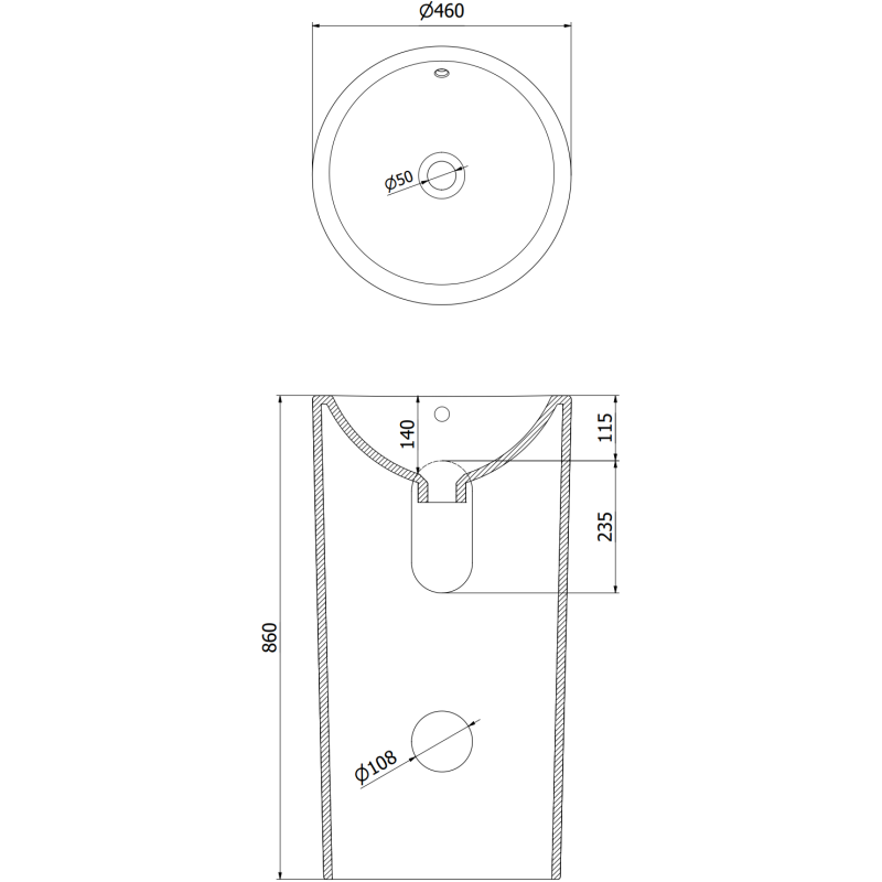 Mexen Nerda voľne stojacie umývadlo 46 x 46 cm, čierna matná - 26084670