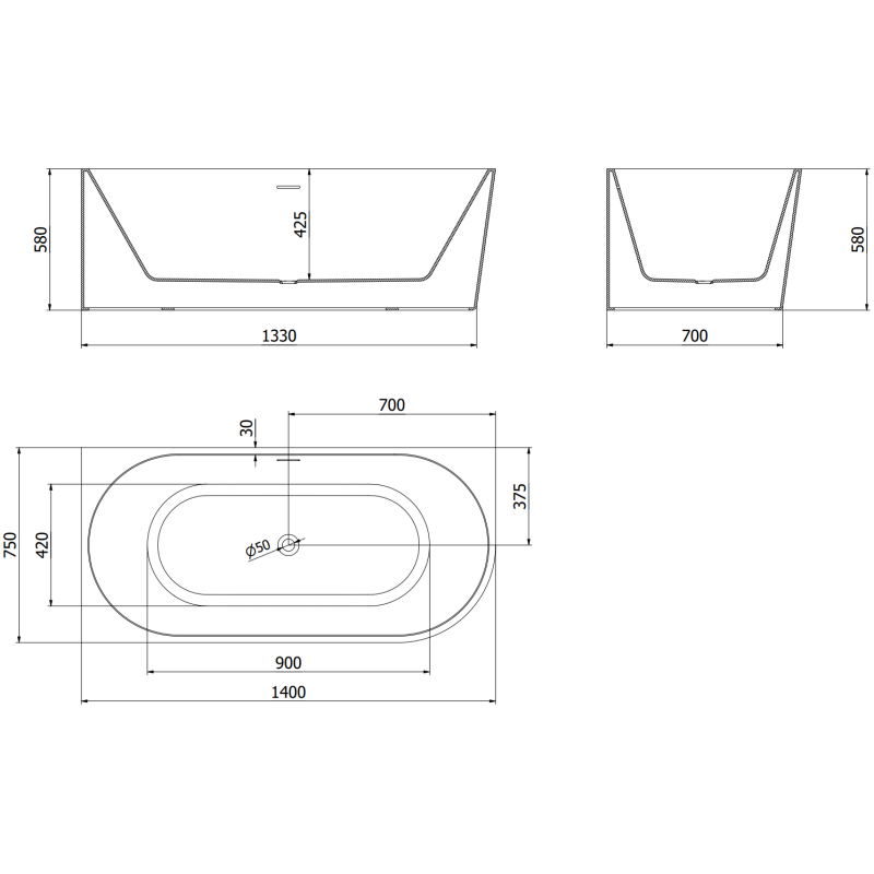 Mexen Mia voľne stojaca rohová ľavá 140 x 75 cm, biela, prepad biely - 52691407500L-20