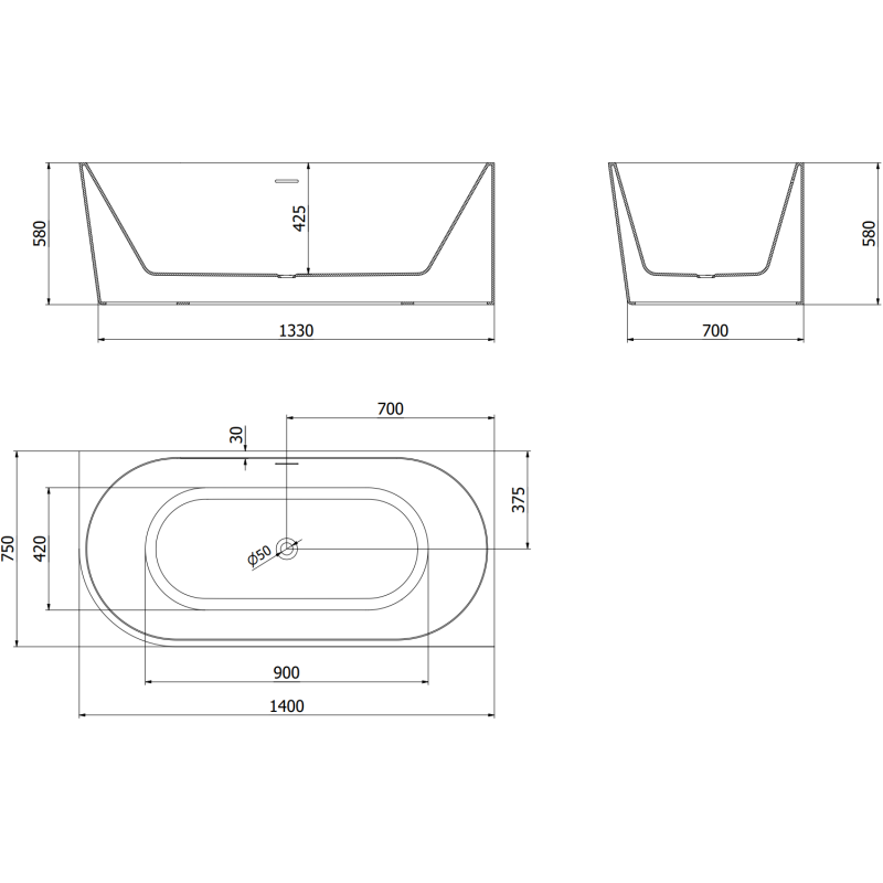 Mexen Mia voľne stojaca rohová pravá 140 x 75 cm, biela, prepad zlatý - 52691407500P-50
