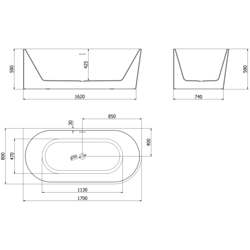 Mexen Mia voľne stojaca rohová vaňa ľavá 170 x 80 cm, biela/čierna, prepad nikel kartáčovaný - 52691708075L-97