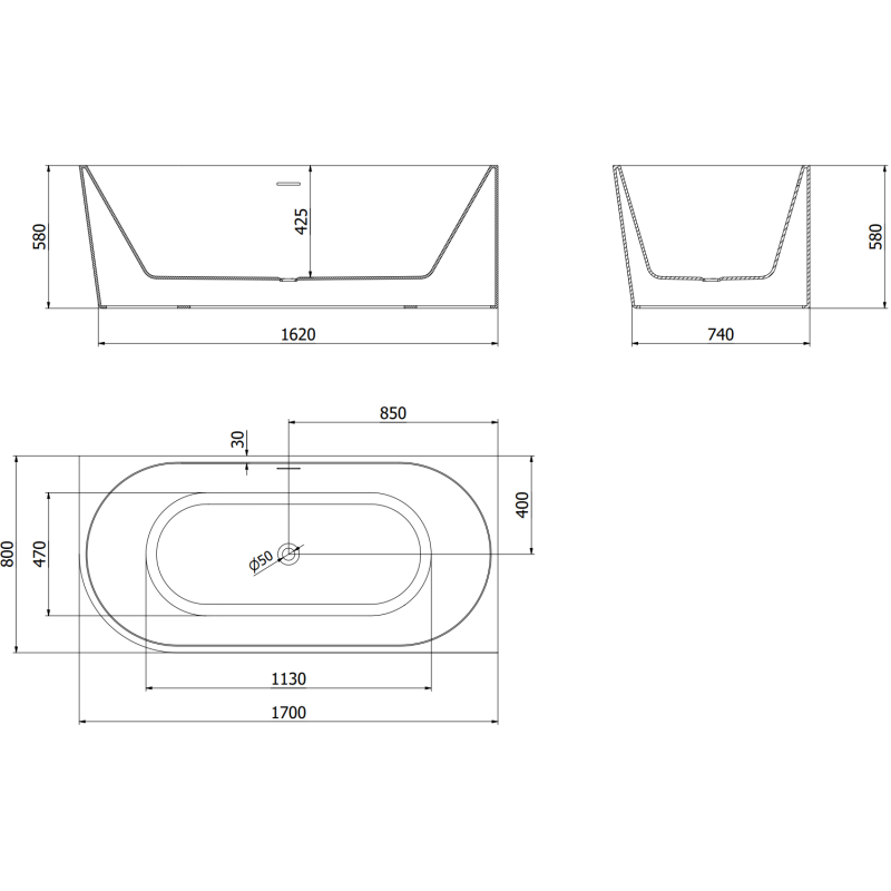 Mexen Mia rohová samostatne stojaca vaňa pravá 170 x 80 cm, biela, čierny prepad - 52691708000P-70