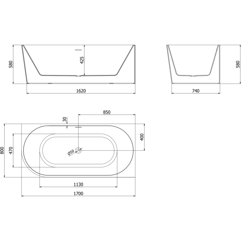 Mexen Mia voľne stojaca rohová vaňa pravá 170 x 80 cm, biela/čierna, prepad brúsený nikel - 52691708075P-97