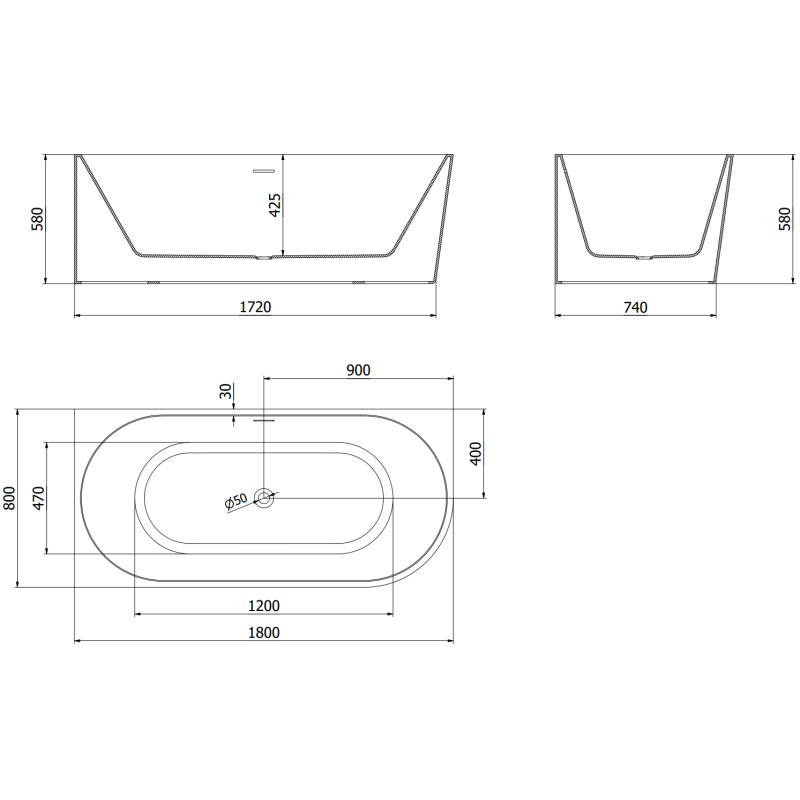 Mexen Mia voľne stojaca rohová vaňa ľavá 180 x 80 cm, biela, čierny prepad - 52691808000L-70