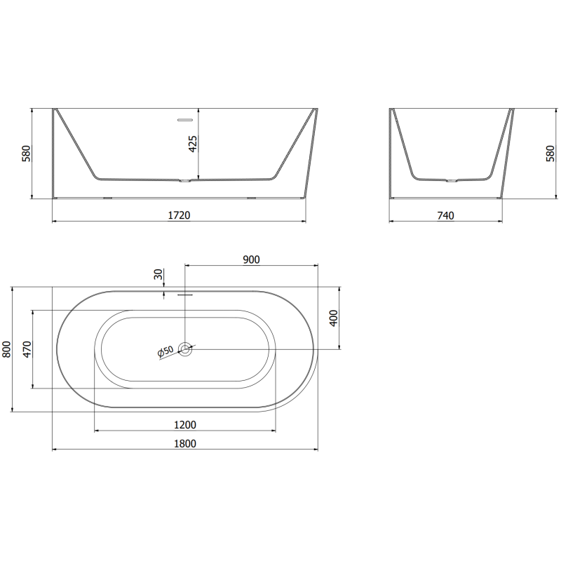 Mexen Mia voľne stojaca rohová vaňa ľavá 180 x 80 cm, biela/čierna, biely prepad - 52691808075L-20