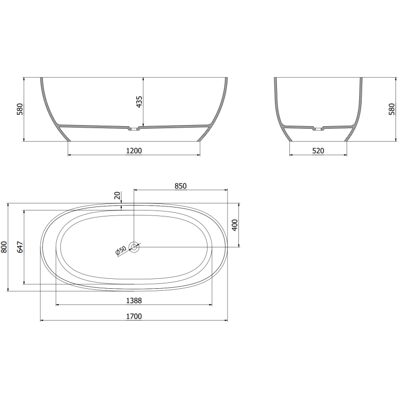Mexen Pure ružová voľne stojaca vaňa transparentná 170 x 80 cm, zátka chróm - 58071708014