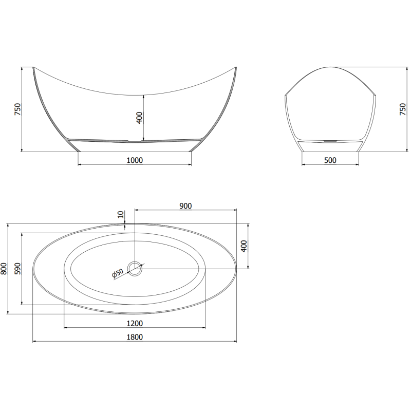 Mexen Vea priehľadná voľne stojaca vaňa 180 x 80 cm, chrómová zátka - 58091808008