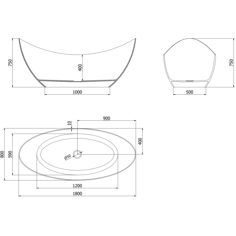 Mexen Vea čierna voľne stojaca priehľadná vaňa 180 x 80 cm, chrómový uzáver - 58091808013