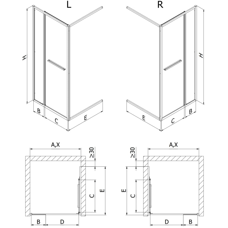 Mexen Linea posuvné sprchové dvere 80 cm, transparentné, čierne - 8E1-080-000-70-70