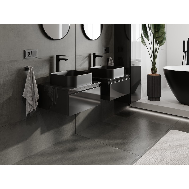 Mexen Orio kúpeľňová skrinka pod umývadlo 50 cm s doskou, 1 zásuvka, čierny lesk - 91A10-05023-1-BFC70