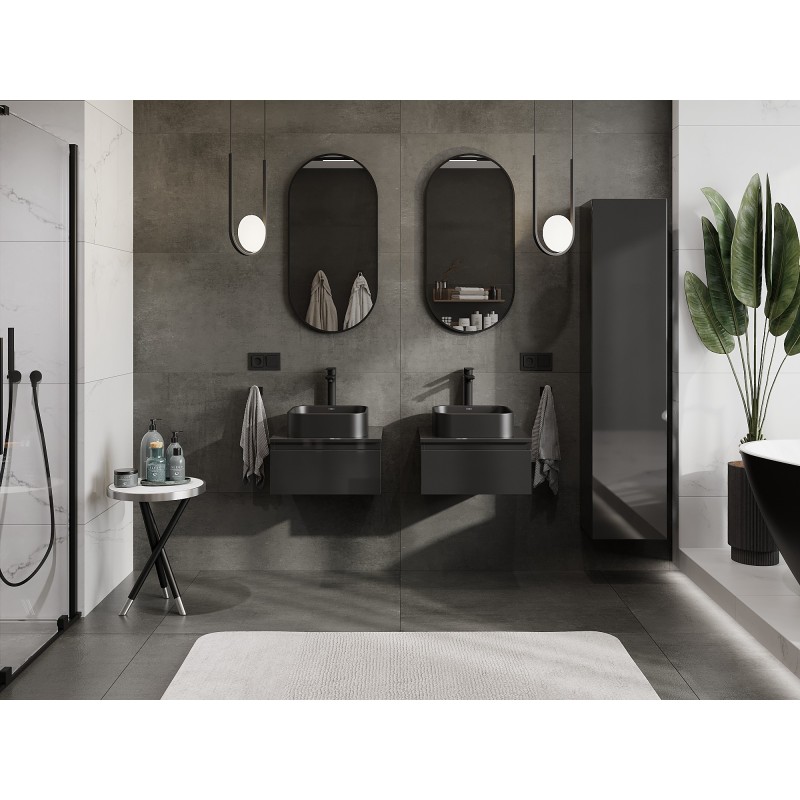 Mexen Orio kúpeľňová skrinka pod umývadlo 50 cm s doskou, 1 zásuvka, čierny lesk - 91A10-05023-1-BFC70