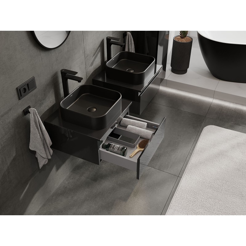 Mexen Orio kúpeľňová skrinka pod umývadlo 50 cm s doskou, 1 zásuvka, čierny lesk - 91A10-05023-1-BFC70