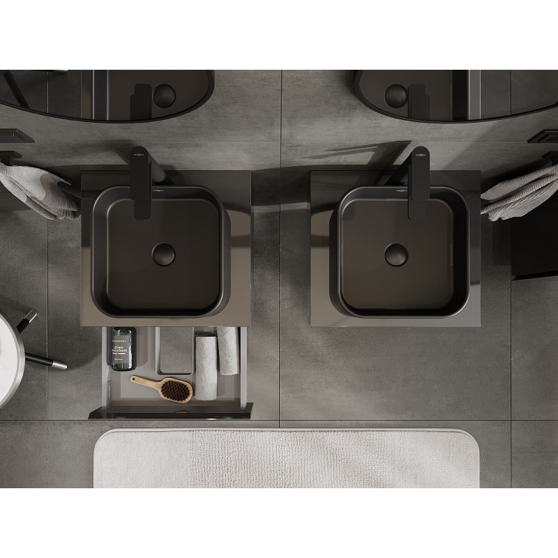 Mexen Orio kúpeľňová skrinka pod umývadlo 50 cm s doskou, 1 zásuvka, čierny lesk - 91A10-05023-1-BFC70