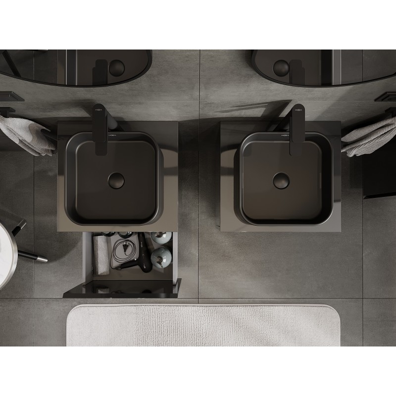 Mexen Orio kúpeľňová skrinka pod umývadlo 50 cm s doskou, 1 zásuvka, čierny lesk - 91A10-05047-1-BFC70