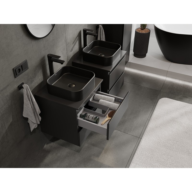 Mexen Orio kúpeľňová skrinka pod umývadlo 50 cm s doskou, 2 zásuvky, čierna matná - 91A10-05047-2-BFFC71