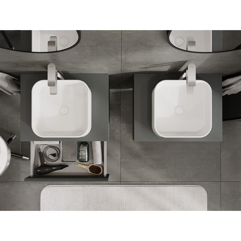 Mexen Orio kúpeľňová skrinka pod umývadlo 60 cm s pracovnou doskou, 1 zásuvka, grafit mat - 91A10-06023-1-BFC66