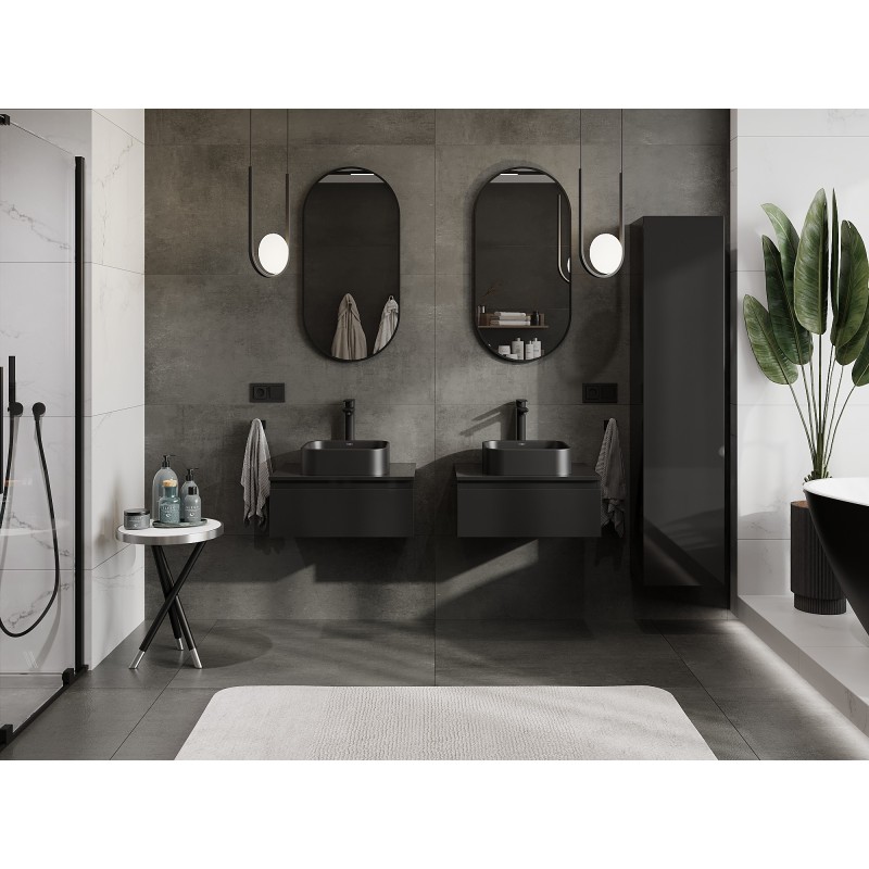 Mexen Orio kúpeľňová skrinka pod umývadlo 60 cm s doskou, 1 zásuvka, čierna lesk - 91A10-06023-1-BFC70