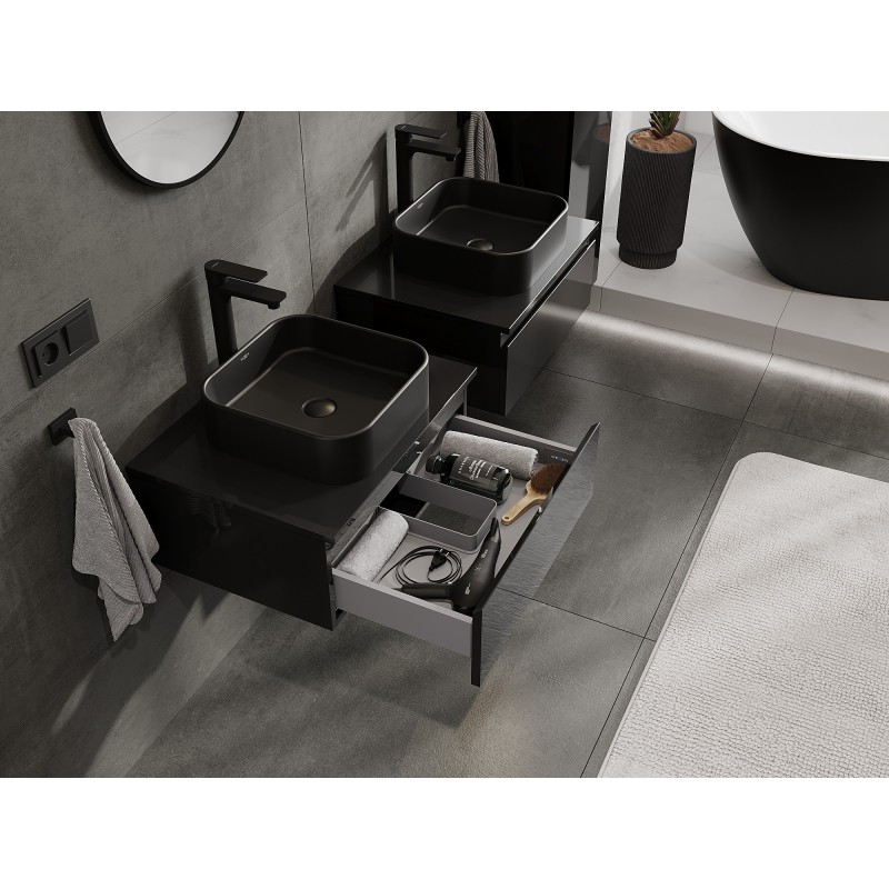 Mexen Orio kúpeľňová skrinka pod umývadlo 60 cm s doskou, 1 zásuvka, čierna lesk - 91A10-06023-1-BFC70