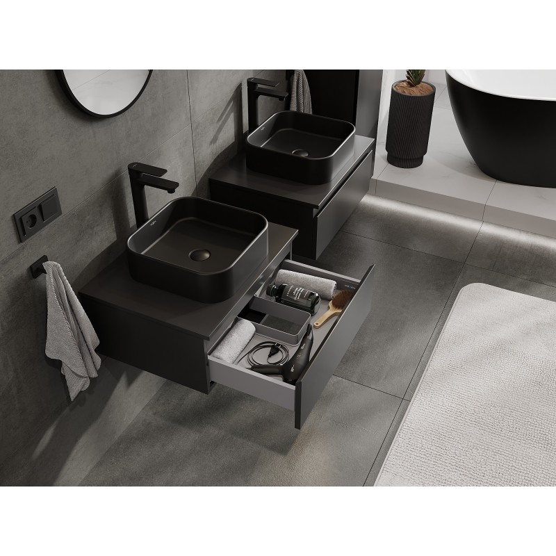 Mexen Orio kúpeľňová skrinka pod umývadlo 60 cm s doskou, 1 zásuvka, čierna matná - 91A10-06023-1-BFC71