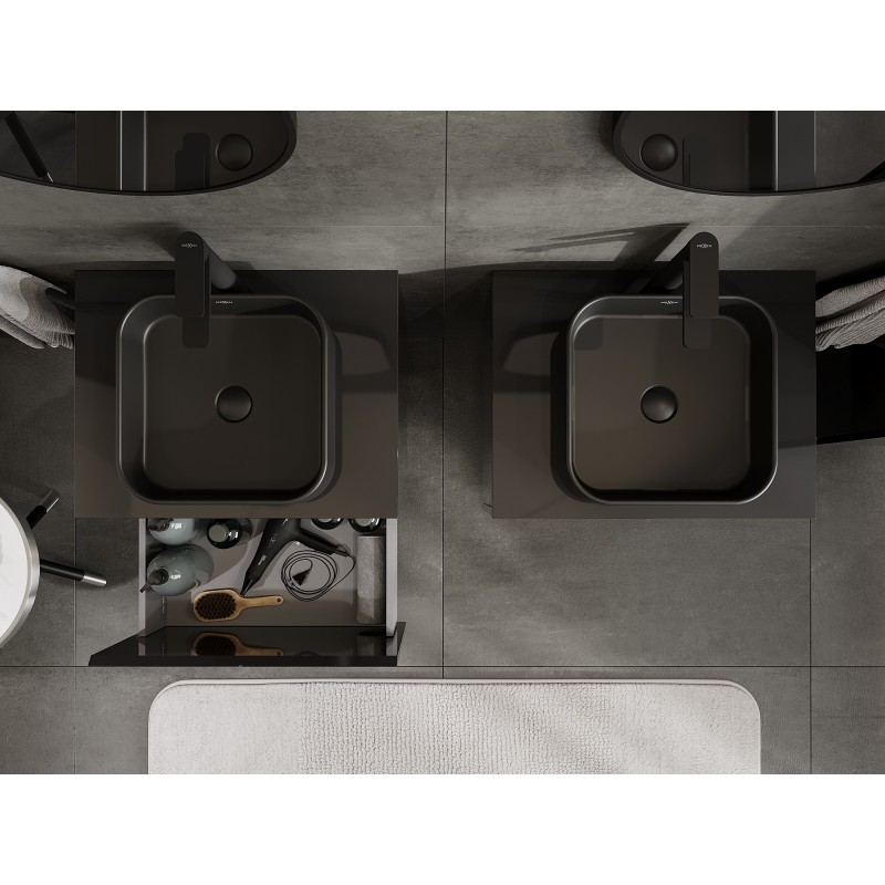 Mexen Orio kúpeľňová skrinka pod umývadlo 60 cm s doskou, 1 zásuvka, čierny lesk - 91A10-06047-1-BFC70