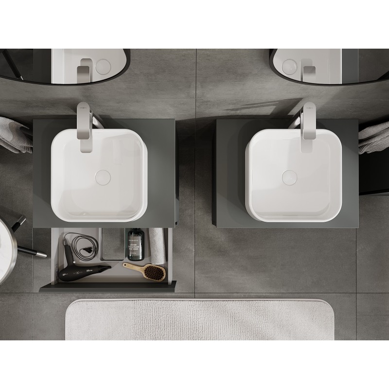 Mexen Orio kúpeľňová skrinka pod umývadlo 60 cm s pracovnou doskou, 2 zásuvky, matná grafitová - 91A10-06047-2-BFFC66