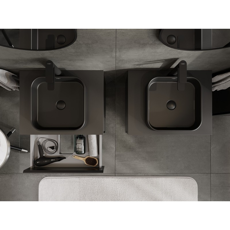 Mexen Orio kúpeľňová skrinka pod umývadlo 60 cm s doskou, 2 zásuvky, čierna matná - 91A10-06047-2-BFFC71