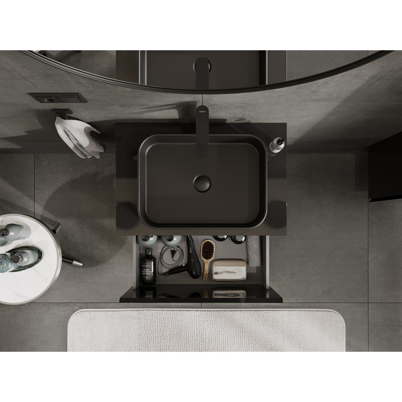 Mexen Orio kúpeľňová skrinka pod umývadlo 70 cm so stolovou doskou, 1 zásuvka, čierny lesk - 91A10-07047-1-BFC70