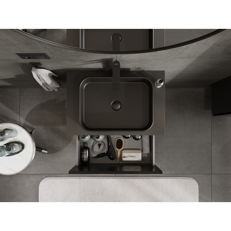 Mexen Orio kúpeľňová skrinka pod umývadlo 70 cm s doskou, 1 zásuvka, čierny mat - 91A10-07047-1-BFC71