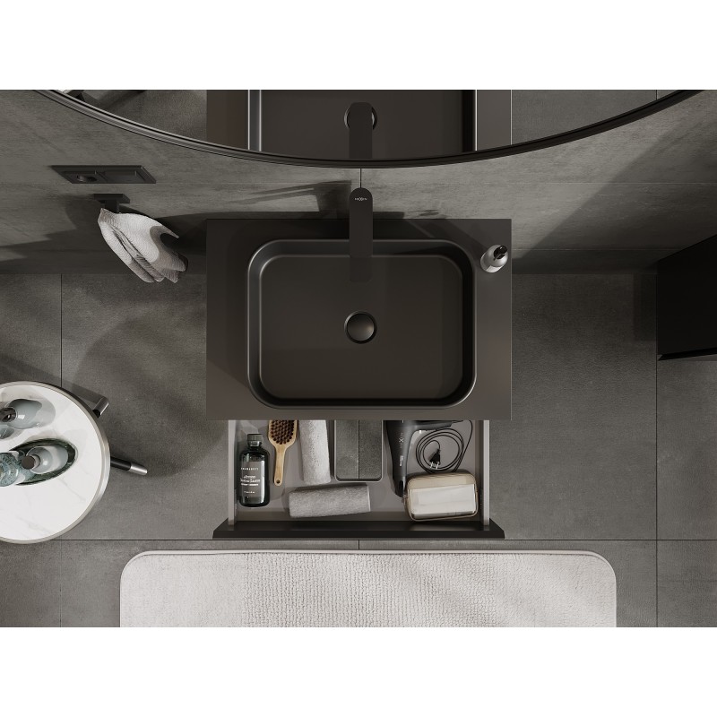 Mexen Orio kúpeľňová skrinka pod umývadlo 70 cm s doskou, 2 zásuvky, čierny mat - 91A10-07047-2-BFFC71