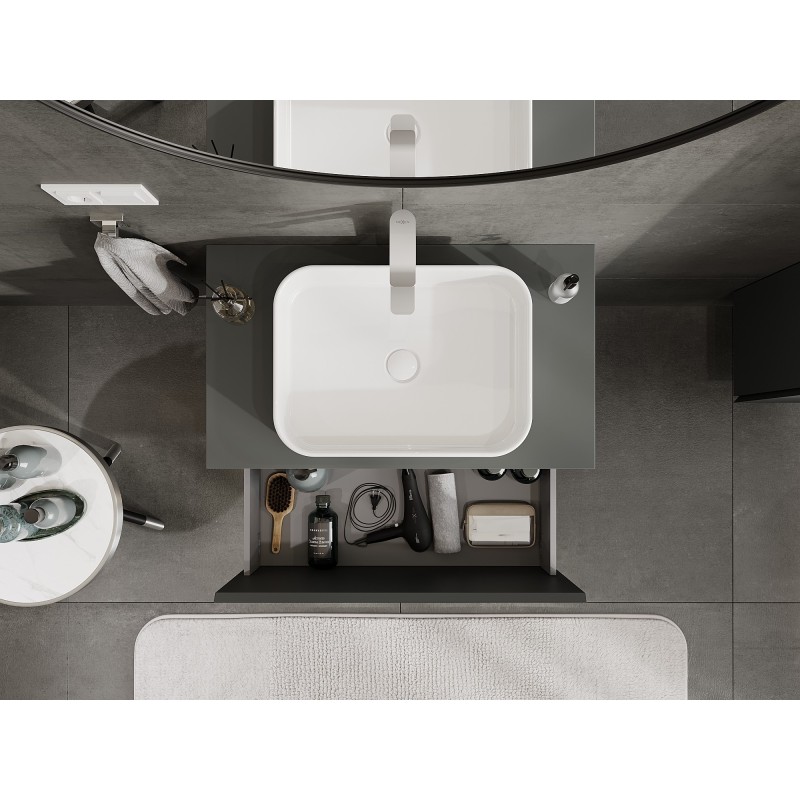 Mexen Orio kúpeľňová skrinka pod umývadlo 80 cm s doskou, 1 zásuvka, grafitová matná - 91A10-08047-1-BFC66