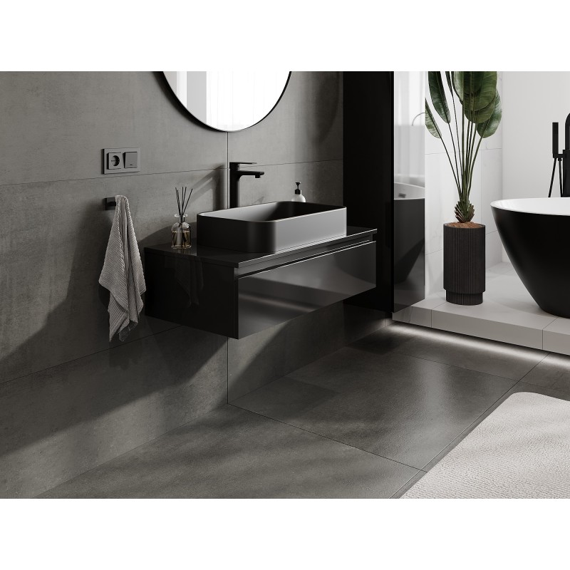 Mexen Orio kúpeľňová skrinka pod umývadlo 90 cm s doskou, 1 zásuvka, čierny lesk - 91A10-09023-1-BFC70