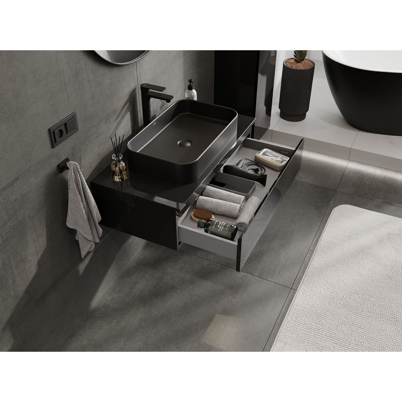 Mexen Orio kúpeľňová skrinka pod umývadlo 90 cm s doskou, 1 zásuvka, čierny lesk - 91A10-09023-1-BFC70