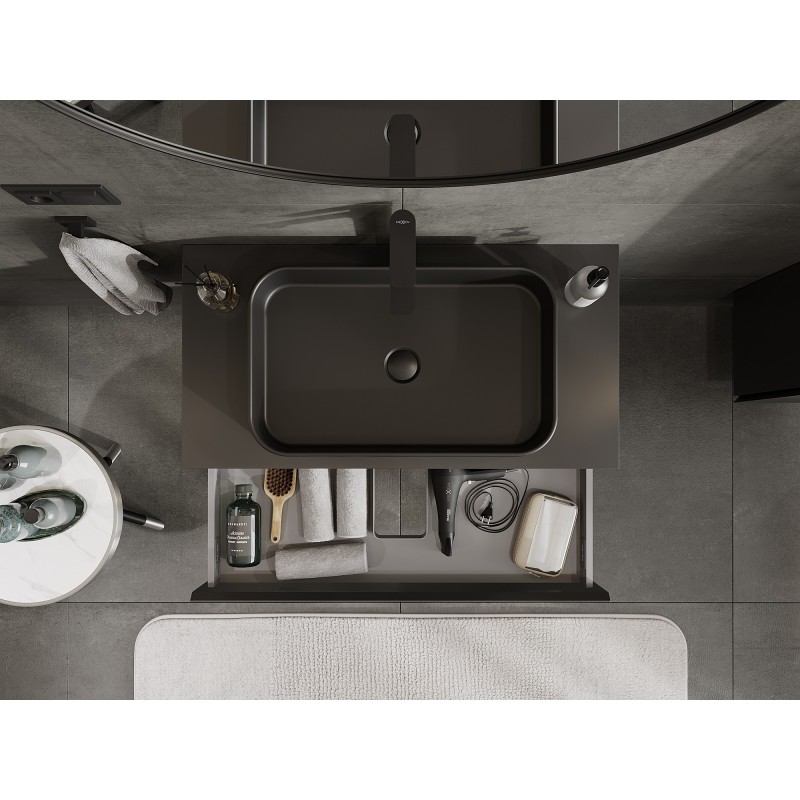 Mexen Orio kúpeľňová skrinka pod umývadlo 90 cm s doskou, 1 zásuvka, čierna mat - 91A10-09023-1-BFC71