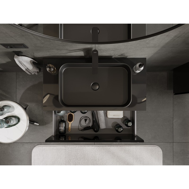 Mexen Orio kúpeľňová skrinka pod umývadlo 90 cm s doskou, 1 zásuvka, čierny lesk - 91A10-09047-1-BFC70
