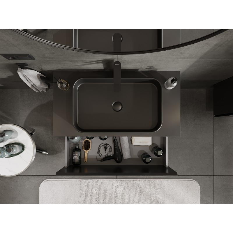 Mexen Orio kúpeľňová skrinka pod umývadlo 90 cm s doskou, 1 zásuvka, čierna matná - 91A10-09047-1-BFC71