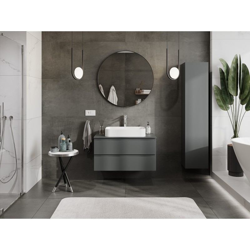 Mexen Orio kúpeľňová skrinka pod umývadlo 90 cm s doskou, 2 zásuvky, matná grafit - 91A10-09047-2-BFFC66