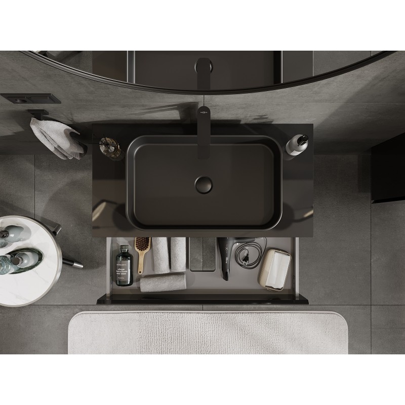 Mexen Orio kúpeľňová skrinka pod umývadlo 90 cm s doskou, 2 zásuvky, čierny lesk - 91A10-09047-2-BFFC70